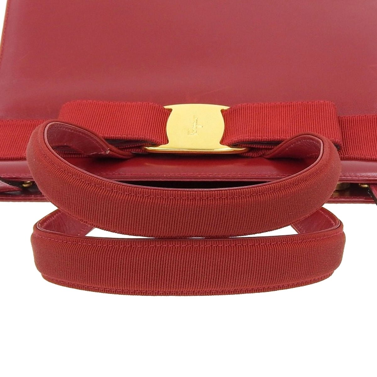 Salvatore Ferragamo Leather Vara Ribbon 2WAY Hand Shoulder Bag Red Fer